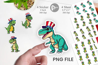 Dinosaur Patriotic Sticker Sublimation artnoy 