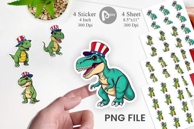 Dinosaur Patriotic Sticker Sublimation artnoy 