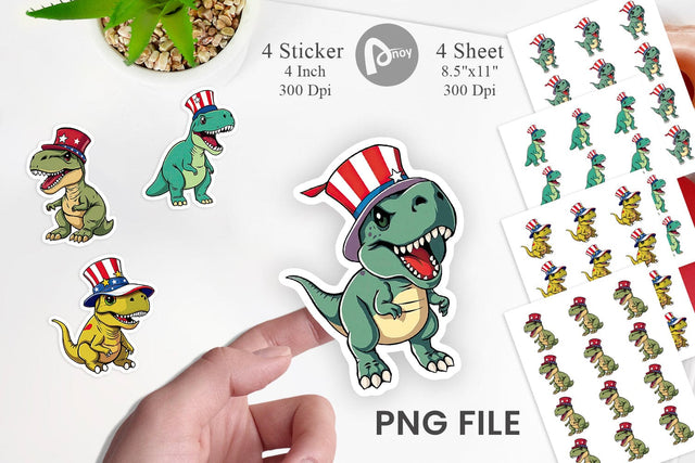 Dinosaur Patriotic Sticker Sublimation artnoy 