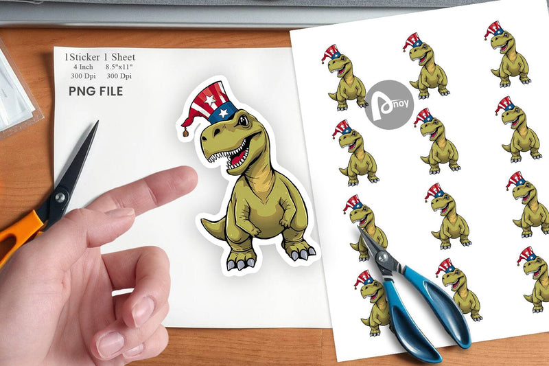 Dinosaur Patriotic Sticker Sublimation artnoy 