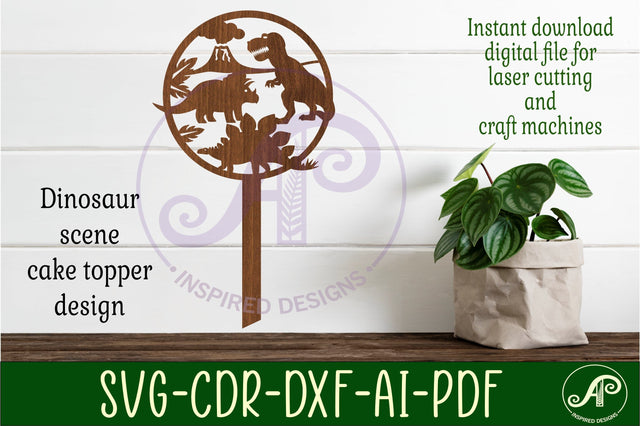 Dinosaur scene cake topper SVG laser cut SVG APInspireddesigns 