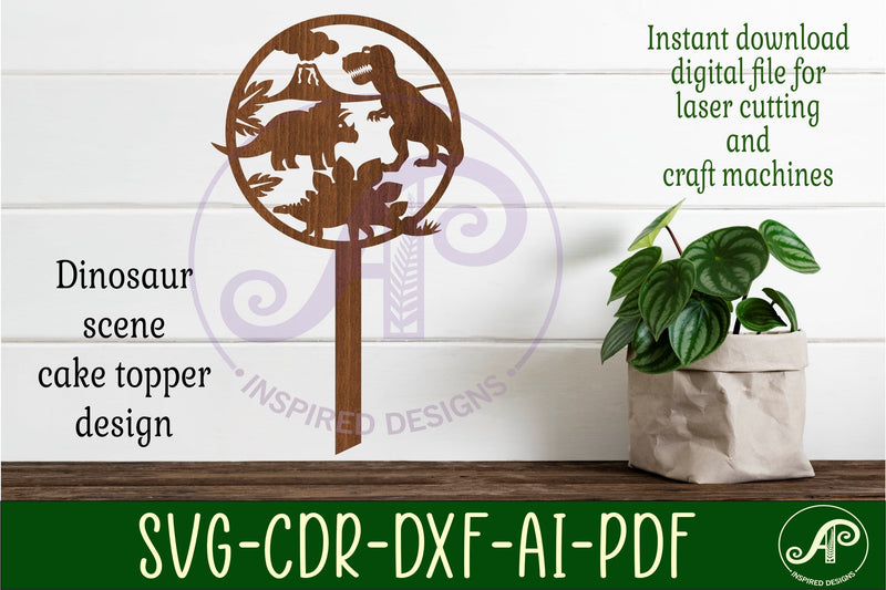Dinosaur scene cake topper SVG laser cut SVG APInspireddesigns 