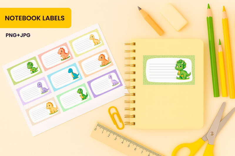 Dinosaur School Notebook Labels Sublimation KMarinaDesign 