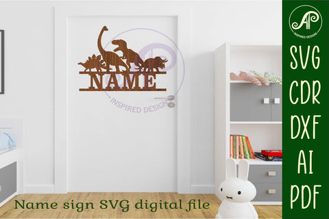Dinosaur silhouette name sign svg laser cut template SVG APInspireddesigns 