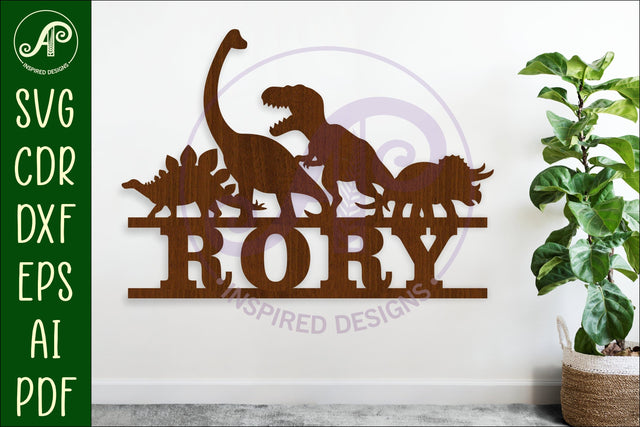 Dinosaur silhouette name sign svg laser cut template SVG APInspireddesigns 