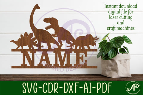 Dinosaur silhouette name sign svg laser cut template SVG APInspireddesigns 