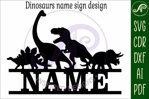 Dinosaur silhouette name sign svg laser cut template SVG APInspireddesigns 