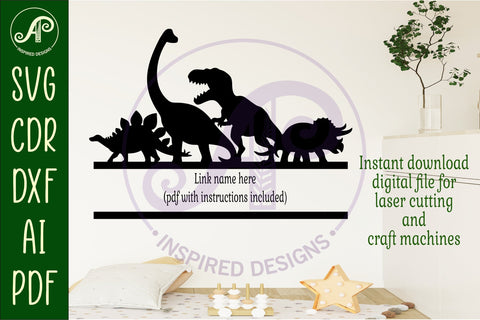 Dinosaur silhouette name sign svg laser cut template SVG APInspireddesigns 