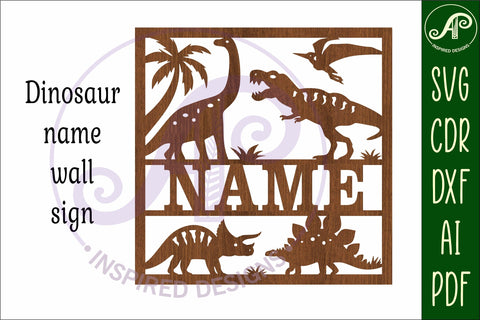 Dinosaur square named wall sign or card topper svg laser cut SVG APInspireddesigns 