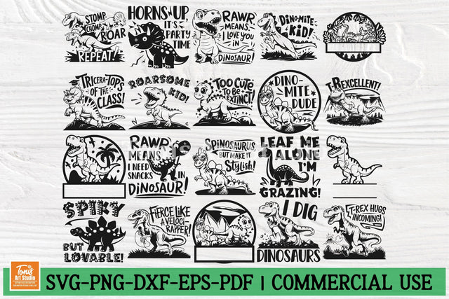 Dinosaur SVG Bundle | Funny T-Rex, Velociraptor, Triceratops, Kids Dinosaur Quotes, Digital Download for Cricut, Silhouette, PNG, DXF SVG TonisArtStudio 