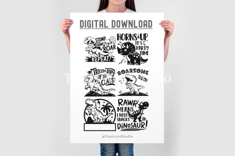 Dinosaur SVG Bundle | Funny T-Rex, Velociraptor, Triceratops, Kids Dinosaur Quotes, Digital Download for Cricut, Silhouette, PNG, DXF SVG TonisArtStudio 