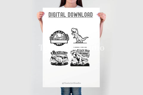 Dinosaur SVG Bundle | Funny T-Rex, Velociraptor, Triceratops, Kids Dinosaur Quotes, Digital Download for Cricut, Silhouette, PNG, DXF SVG TonisArtStudio 