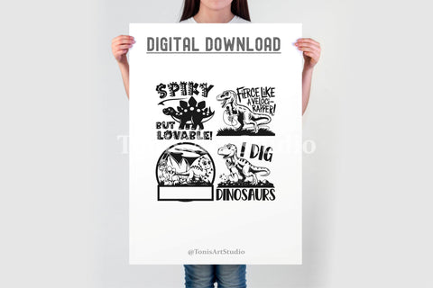 Dinosaur SVG Bundle | Funny T-Rex, Velociraptor, Triceratops, Kids Dinosaur Quotes, Digital Download for Cricut, Silhouette, PNG, DXF SVG TonisArtStudio 