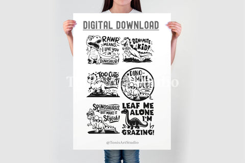 Dinosaur SVG Bundle | Funny T-Rex, Velociraptor, Triceratops, Kids Dinosaur Quotes, Digital Download for Cricut, Silhouette, PNG, DXF SVG TonisArtStudio 