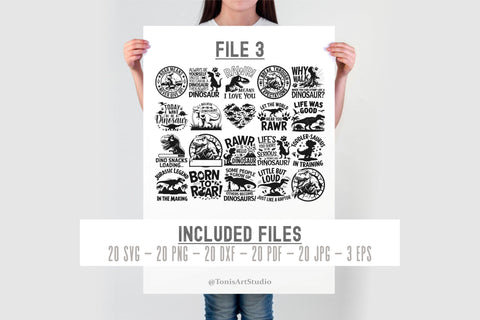 Dinosaur SVG Bundle, Kids Dinosaur Svg, Funny Dino Quotes, 80 T-Shirt Designs SVG TonisArtStudio 