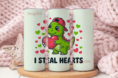 Dinosaur Valentine Tumbler Wrap PNG Sublimation DesignSVG 