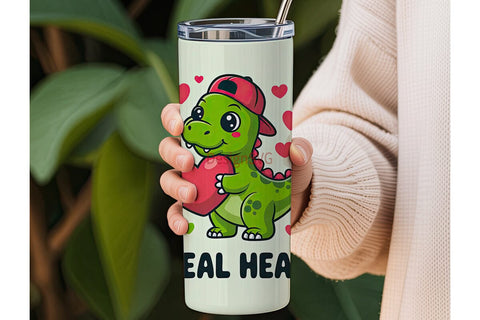 Dinosaur Valentine Tumbler Wrap PNG Sublimation DesignSVG 