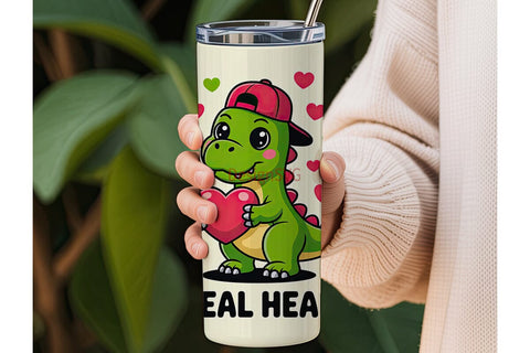 Dinosaur Valentine Tumbler Wrap PNG Sublimation DesignSVG 
