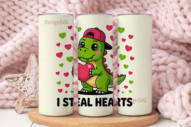 Dinosaur Valentine Tumbler Wrap PNG Sublimation DesignSVG 