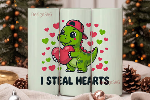 Dinosaur Valentine Tumbler Wrap PNG Sublimation DesignSVG 