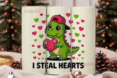 Dinosaur Valentine Tumbler Wrap PNG Sublimation DesignSVG 