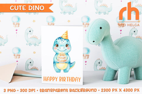 Dinosaur with Cake Watercolor Clipart PNG, Nursery Art, Baby Shower Decor SVG RedHelgaArt 