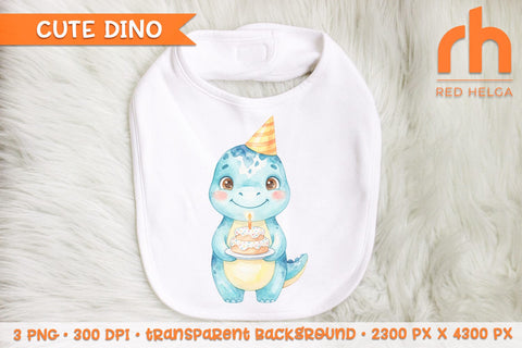 Dinosaur with Cake Watercolor Clipart PNG, Nursery Art, Baby Shower Decor SVG RedHelgaArt 