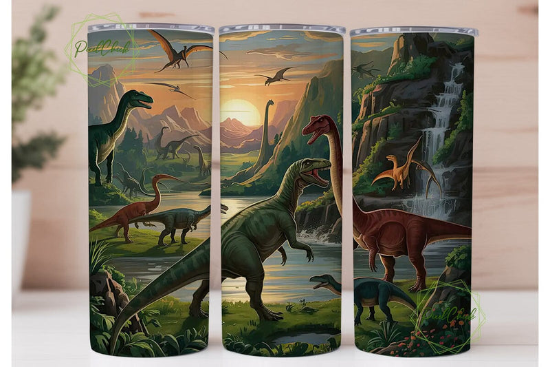 Dinosaur World 20oz Tumbler Wrap Sublimation PixelChick 