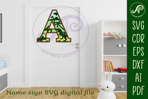 Dinosaurs Large A wall Letter 3 layer sign SVG APInspireddesigns 