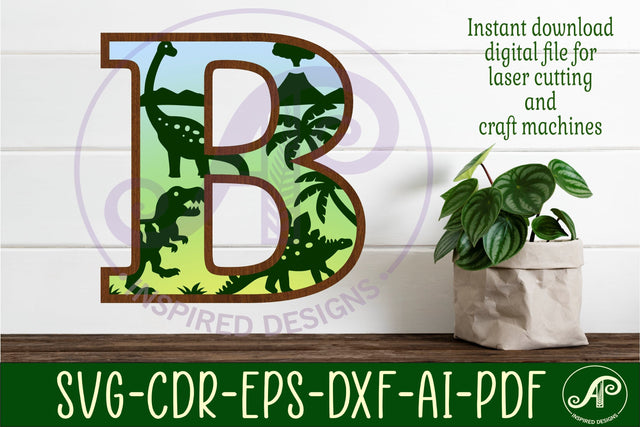 Dinosaurs Large B wall Letter 3 layer sign SVG APInspireddesigns 
