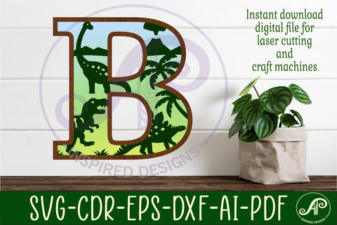 Dinosaurs Large B wall Letter 3 layer sign SVG APInspireddesigns 