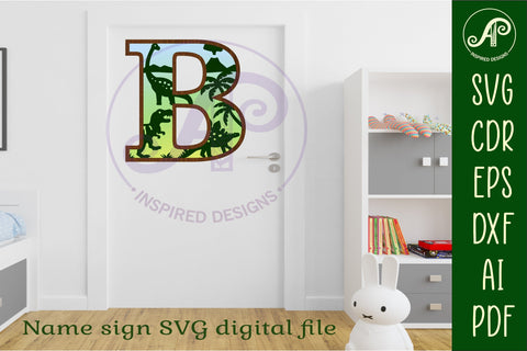 Dinosaurs Large B wall Letter 3 layer sign SVG APInspireddesigns 