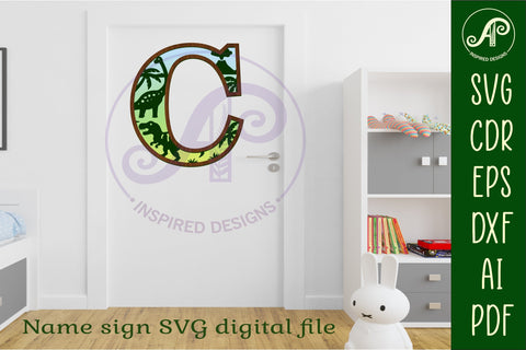 Dinosaurs Large C wall Letter 3 layer sign SVG APInspireddesigns 