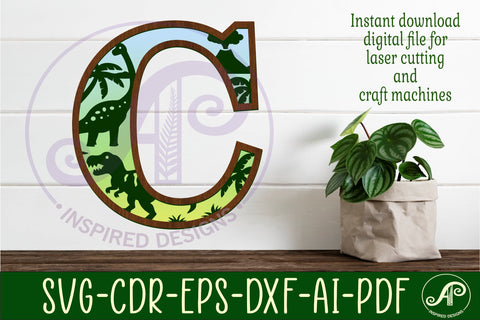 Dinosaurs Large C wall Letter 3 layer sign SVG APInspireddesigns 