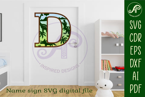 Dinosaurs Large D wall Letter 3 layer sign SVG APInspireddesigns 