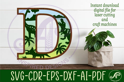 Dinosaurs Large D wall Letter 3 layer sign SVG APInspireddesigns 