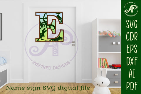 Dinosaurs Large E wall Letter 3 layer sign SVG APInspireddesigns 
