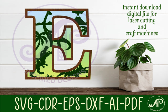 Dinosaurs Large E wall Letter 3 layer sign SVG APInspireddesigns 