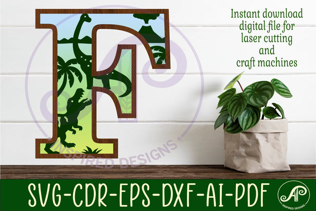 Dinosaurs Large F wall Letter 3 layer sign SVG APInspireddesigns 