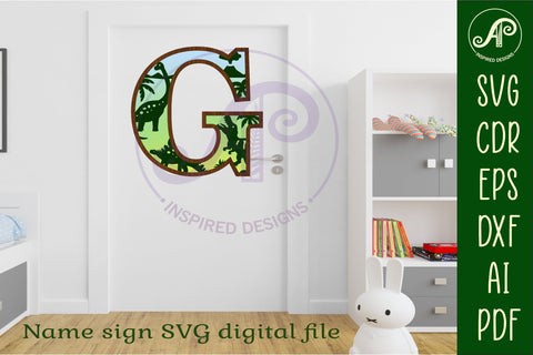 Dinosaurs Large G wall Letter 3 layer sign SVG APInspireddesigns 