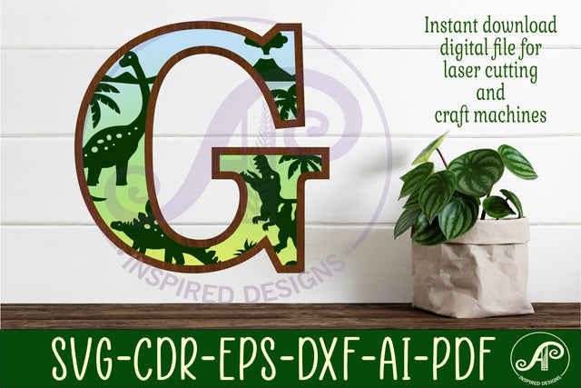 Dinosaurs Large G wall Letter 3 layer sign SVG APInspireddesigns 