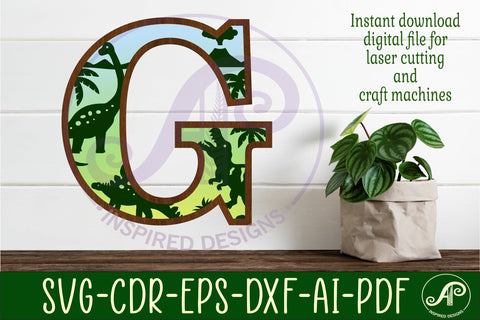 Dinosaurs Large G wall Letter 3 layer sign SVG APInspireddesigns 