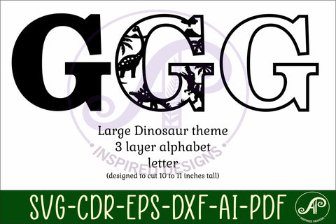Dinosaurs Large G wall Letter 3 layer sign SVG APInspireddesigns 
