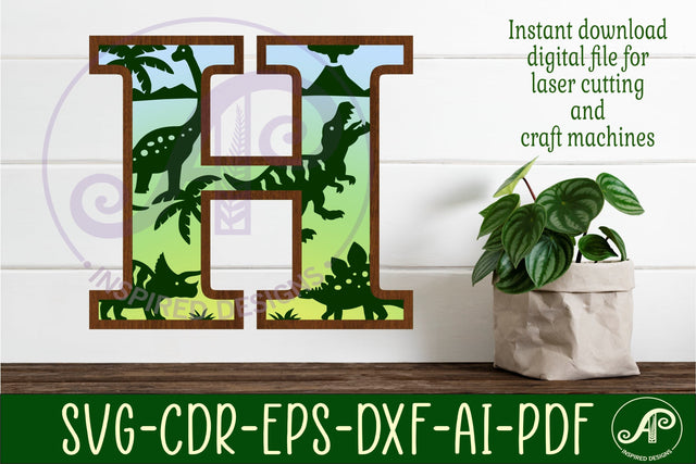 Dinosaurs Large H wall Letter 3 layer sign SVG APInspireddesigns 
