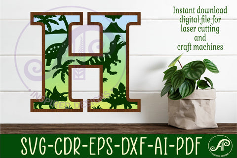 Dinosaurs Large H wall Letter 3 layer sign SVG APInspireddesigns 