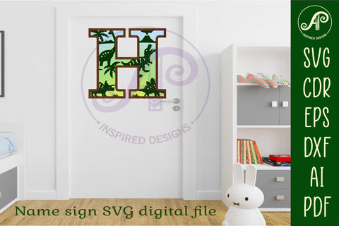 Dinosaurs Large H wall Letter 3 layer sign SVG APInspireddesigns 