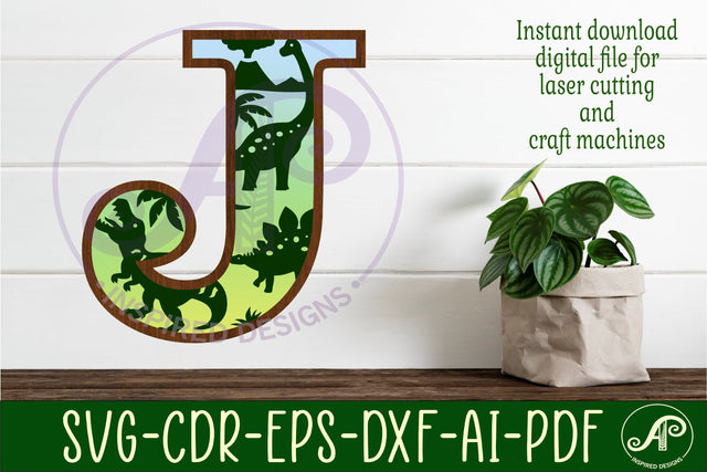 Dinosaurs Large J wall Letter 3 layer sign SVG APInspireddesigns 