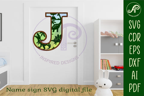 Dinosaurs Large J wall Letter 3 layer sign SVG APInspireddesigns 