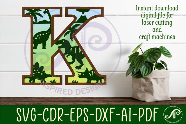 Dinosaurs Large K wall Letter 3 layer sign SVG APInspireddesigns 