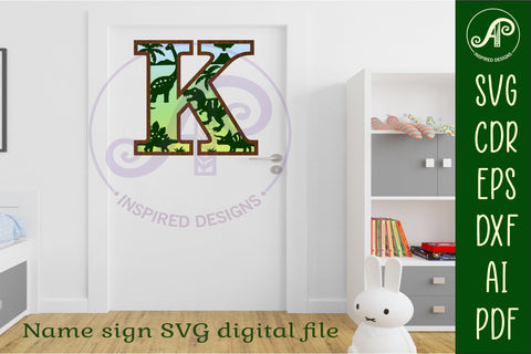 Dinosaurs Large K wall Letter 3 layer sign SVG APInspireddesigns 
